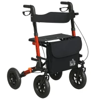 HOMCOM Rollator for Seniors with Seat, Rubber Wheels, Aluminum Folding Rolling Walker with Adjustable Handle, Bag, Red(m-11)