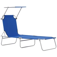 Outsunny Outdoor Lounge Chair, Adjustable Folding Chaise Lounge,  Tanning Chair with Sun Shade for Beach, Camping, Hiking, Backyard, Blue(m-2)