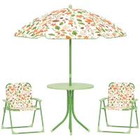 Qaba Kids Picnic Table and Chair Set, Outdoor Activity Table with Foldable Chairs, Removable Umbrella for Backyard, Green(m-11)