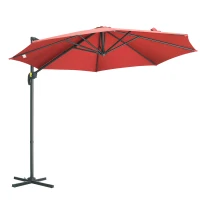 Outsunny 9.6' Cantilever Patio Umbrella Outdoor Hanging Offset Umbrella, Cross Base, 360° Rotation Aluminum Poles, Wine Red(m-11)