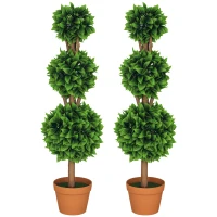 HOMCOM 2 Pack 35.5" Artificial Trees, Boxwood Topiary Ball Trees with Pot for Indoor, Outdoor, Home Office, Living Room, Green(m-11)