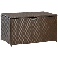 Outsunny 113 Gallon Outdoor Storage Box, Rattan Deck Box for Indoor, Patio Furniture Cushions, Brown(m-11)