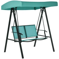Outsunny 2-Person Patio Swings with Canopy, Outdoor Canopy Swing with Adjustable Shade, Breathable Mesh Seats and  Steel Frame for Garden, Poolside, Backyard, Blue(m-1)