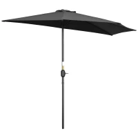 Outsunny 9ft Half Round Umbrella Outdoor Patio Garden Balcony Parasol Window Sun Shade w/ 5 Ribs Black(m-11)