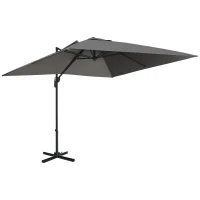 Outsunny 9ft Cantilever Patio Umbrella, Square Overhanging Umbrella with Cross Base, Crank Handle, Tilt, 360° Rotation and Aluminum Frame, Dark Grey(m-2)