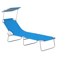 Outsunny Outdoor Pool Chaise Lounge Chair, Folding Tanning Chair with Sun Shade, Blue(m-11)
