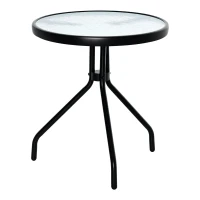 Outsunny 20" Round Outdoor End Table, Patio Side Table with Tempered Glass Top for Garden, Balcony, Poolside, Black(m-11)