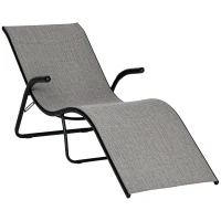 Outsunny Outdoor Lounge Chair with Armrest, Folding Tanning Chair for Beach, Poolside and Patio, Grey(m-2)