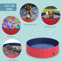 PawHut Foldable Pet Swimming Pool, Portable Dog Bathing Tub, 12" x 47" Plastic Large Dog Pool for Outdoor Dogs and Cats, Red(m-4)