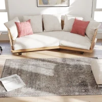 HOMCOM Machine Washable Area Rug 4x6, Non-Slip Traditional Floor Cover Foldable Carpet for Living Room, Dark Mixed-Brown(m-9)