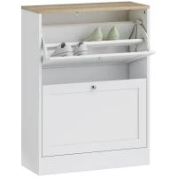 HOMCOM Slim Shoe Storage Cabinet, Modern Shoe Cabinet with 2 Flip Drawers and Adjustable Shelves for 8-12 Pairs, White(m-11)