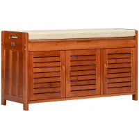 HOMCOM Shoe Bench with Storage Cabinets, Bamboo Entryway Bench with Seating Cushion, 3 Doors and Hidden Compartment for Hallway, Dark Cherry(m-11)