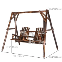 Outsunny Wooden 2-Seat  A-Frame Porch Swing Rustic Patio Bench Outdoor Furniture  w/ Table(m-3)