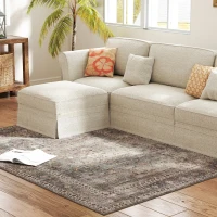 HOMCOM Machine Washable Area Rug 4x6, Non-Slip Traditional Floor Cover Foldable Carpet for Living Room, Dark Mixed-Brown(m-2)