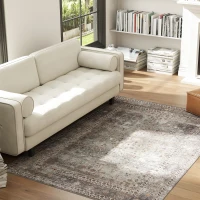 HOMCOM Machine Washable Area Rug 4x6, Non-Slip Traditional Floor Cover Foldable Carpet for Living Room, Dark Mixed-Brown(m-3)