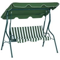 Outsunny Outdoor Porch Swing with Adjustable Canopy, 3-Seater Patio Swing Chair with Cushion, Green(m-11)