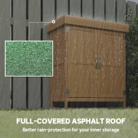 Outsunny Wooden Garden Tool Storage Shed Kit with Hinged Roof, 2-Tier Shelves and Double Doors, 74x43x88cm, Natural Wood(m-7)