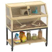 PawHut Hamster Cage on Wheels w/ Storage Shelf, Seesaws, Water Bottle, Hut & Ramps, for Dwarf, Gerbil, Syrian Hamster, Mouse(m-11)