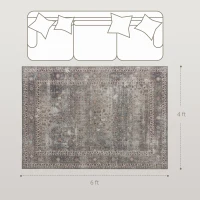 HOMCOM Machine Washable Area Rug 4x6, Non-Slip Traditional Floor Cover Foldable Carpet for Living Room, Dark Mixed-Brown(m-4)