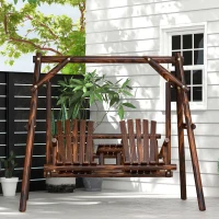 Outsunny Wooden 2-Seat  A-Frame Porch Swing Rustic Patio Bench Outdoor Furniture  w/ Table(m-7)