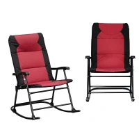 Outsunny Folding Rocking Chair Set of 2 Padded Rockers with Armrest, Red & Black(m-2)
