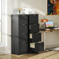 HOMCOM Lockable Filing Cabinet with 4 Fluted Drawers, File Cabinet with Adjustable Hanging Rails for A4 Letter Files, Black(m-10)