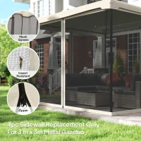 Outsunny Replacement Mosquito Netting for Gazebo 10' x 10' Black Screen Walls for Canopy with Zippers for Parties and Outdoor Activities, Cream White(m-4)