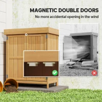 Outsunny Wooden Garden Tool Storage Shed Kit with Hinged Roof, 2-Tier Shelves and Double Doors, 74x43x88cm, Natural Wood(m-6)