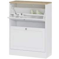 HOMCOM Slim Shoe Storage Cabinet, Modern Shoe Cabinet with 2 Flip Drawers and Adjustable Shelves for 8-12 Pairs, White(m-1)