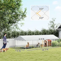PawHut Two Room Outdoor Dog Kennel, Dog Run with Roof, Waterproof UV-Resistant Cover, Secure Lock, 19.7' x 7.5' x 5.2'(m-3)