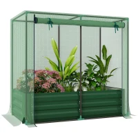 Outsunny Galvanized Steel Planter Box with Crop Cage and Shade Cloth, Raised Garden Bed for Flowers, Vegs and Herbs(m-11)