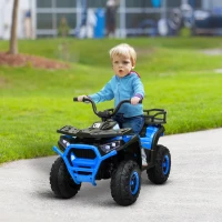 Qaba 12V Kids ATV, 4 Wheeler Quad with 4 Spring Suspension Wheels, LED Lights, Music USB, Blue(m-2)