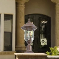 Vintage Outdoor Lamp Post Light with Clear Glass Shade, Classic Bronze Finish, Ideal for Yard, Porch, 10" L x 10" W x 21" H, Brown+Bronze(m-9)
