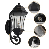 27" Outdoor Wall Lantern with Dusk to Dawn Sensor, Weatherproof Vintage Wall Sconce, Ideal for Porch, Patio, 12.5" L x 14" W x 27" H, Black(m-7)