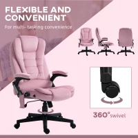 Vinsetto Reclining Massage Office Chair, Executive Office Chair with High Back, Swivel Wheels, Pink(m-9)