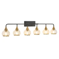 48" Modern 6-Light Vanity Wall Sconce with Clear Glass Shades, Wall Mounted Lamp for Bathroom, Living Room, 48" L x 8" W x 11" H, Black+Gold(m-9)