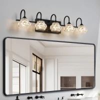Retro 5-Light Vanity Light Fixture with Crystal Glass Shades, Metal Bracket, Perfect for Bathroom, Dressing Room, 29" L x 7" W x 6.5" H, Black(m-1)