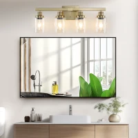24" 4-Light Vanity Light with Clear Glass Shades, Modern Iron Bathroom Wall Fixture for Mirror, Dressing Table, 24" L x 6" W x 9" H, Golden(m-8)