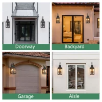 Outdoor Wall Lantern Light with Weather Resistant, Vintage Metal Sconce with Clear Seeded Glass for Porch, Patio, 11.5" L x 8.7" W x 23" H, Black(m-7)