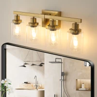 24" 4-Light Vanity Light with Clear Glass Shades, Modern Iron Bathroom Wall Fixture for Mirror, Dressing Table, 24" L x 6" W x 9" H, Golden(m-7)
