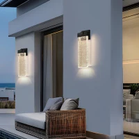 Modern Outdoor Wall Light Fixture with Bubble Crystal, Weatherproof LED Wall Sconce, Up and Down Lighting, 4" L x 5.5" W x 18" H, Black(m-9)
