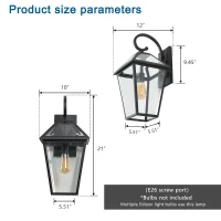 21" Outdoor Wall Lantern Light with Weather-Resistant Design, Modern Meta, Clear Glass Sconce, Easy Installation, 12" L x 10" W x 21" H, Black(m-3)