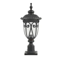 Vintage Outdoor Post Lantern with Bubble Glass, Waterproof Aluminum Lamp Post Light, Quick Installation, 9.5" L x 9.5" W x 24" H, Black(m-2)