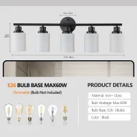 31" Modern 5-Light Vanity Bathroom Mirror Light with Iron Frame, Contemporary Wall Sconce for Bedroom, Dressing Room, Black+White(m-3)
