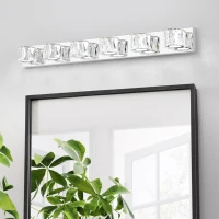 Modern 6-Light LED Wall Sconce with Clear Crystal Shades, Built-In LED Lighting, Elegant Bathroom Vanity Light, 41" L x 4.5" W x 4.5" H, Silver(m-1)