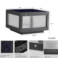 2-Pack Solar Powered LED Post Cap Light with Modern design, Modern Outdoor Fence Light for Pathways, Decks, 12" L x 12" W x 8" H, Black(m-3)