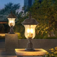 Vintage Outdoor Lamp Post Light with Clear Glass Shade, Classic Bronze Finish, Ideal for Yard, Porch, 10" L x 10" W x 21" H, Brown+Bronze(m-8)