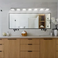 Energy-Efficient 7-Light Wall Sconce with Geometric Lamp Heads, Chrome LED Vanity Light for Bathroom, Mirror, 55" L x 4.5" W x 5" H, Silver(m-8)