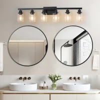 37" Modern 6-Light Bathroom Vanity Light Fixture with Clear Glass Shades, Ideal for Bathroom, Dressing Area, 37" L x 6" W x 9" H, Black(m-8)
