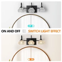 Retro 3-Light Bathroom Wall Sconce with Crystal Glass Shades, Metal Bracket, Wall Mounted Vanity Light Fixture, 17.5" L x 7" W x 6.5" H, Black(m-4)